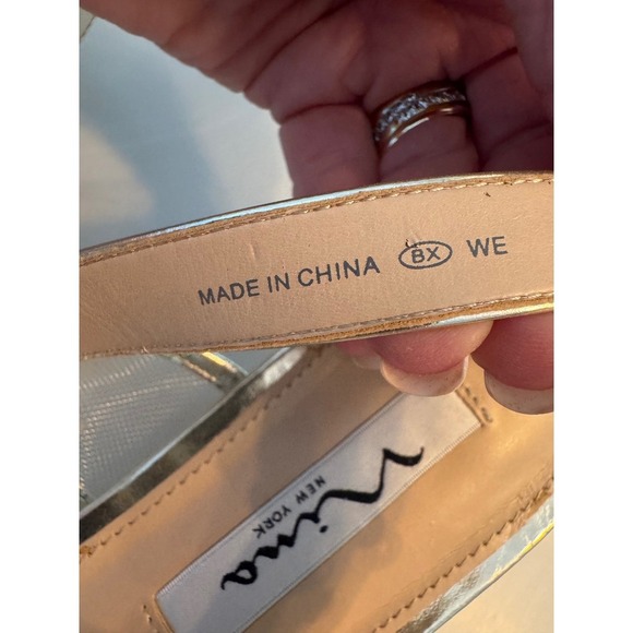 Nina New York Silver Mesh Metallic Strappy Block Heel Sandals Size 9M - Picture 3 of 15